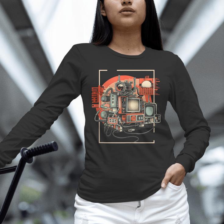 Retro Tech Stack 80s 90s Nostalgia Analog TV Cameras Unisex Long Sleeve T-Shirt