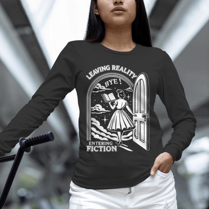 Retro Trendy Bookish Book Lover Reading Quotes Leaving Reality Entering Fiction -Adults Small Short Sleeve T-Shirt Unisex Long Sleeve T-Shirt