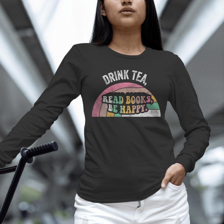 Retro Vintage Drink Tea Read Books Be Happy Reading Unisex Long Sleeve T-Shirt Retro Vintage Drink Tea Read Books Be Happy Reading Unisex Long Sleeve T-Shirt