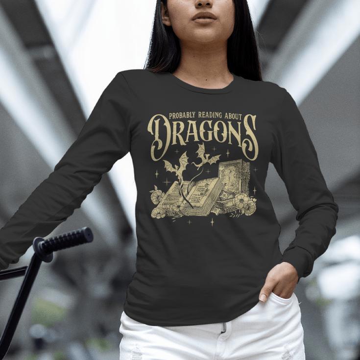 Romantasy Reader Book Reading Probably Reading About Dragons Unisex Long Sleeve T-Shirt Romantasy Reader Book Reading Probably Reading About Dragons Unisex Long Sleeve T-Shirt
