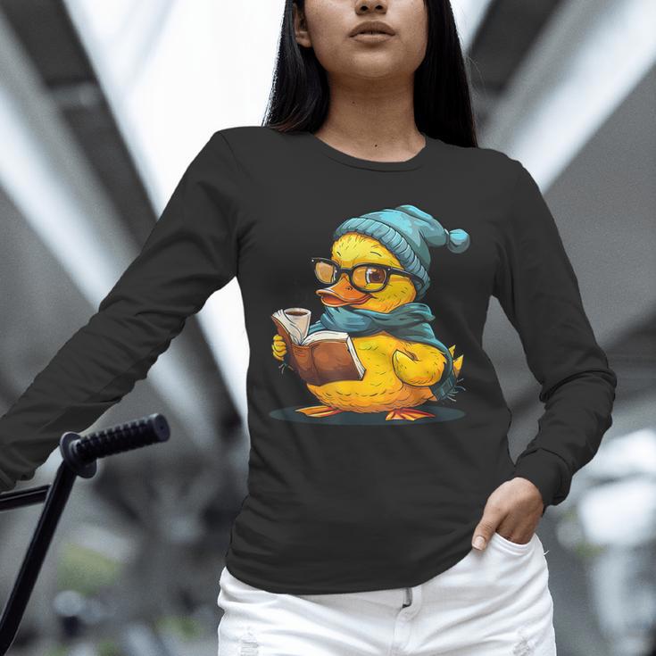 Rubber Duck Reading Book Rubber Duckie Reader Coffee Lover Unisex Long Sleeve T-Shirt