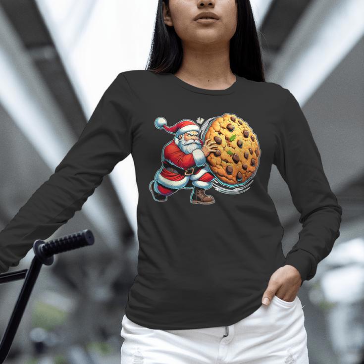 Santa Holding Cookie Xmas Baker Introvert Christmas Unisex Long Sleeve T-Shirt