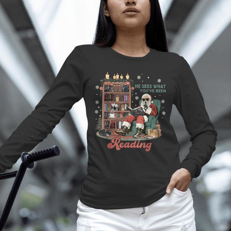 He Sees What You'Ve Been Reading Santa Christmas Bookish Unisex Long Sleeve T-Shirt