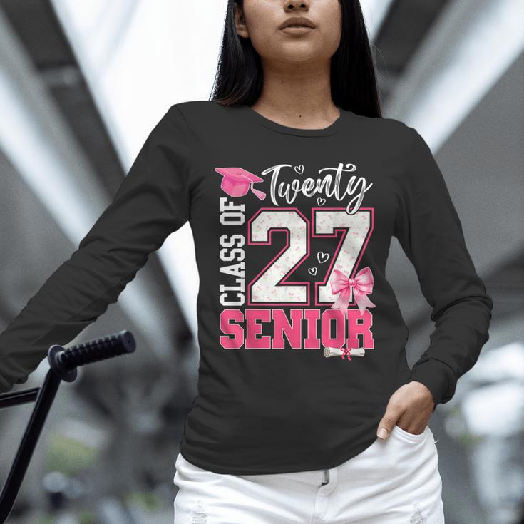 Senior 2027 Class Of 2027 Pink Coquette Bow Graduation Girl Unisex Long Sleeve T-Shirt