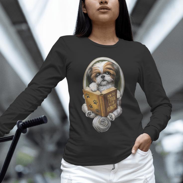 Shih Tzu Book How To Train Your Human Funny Dog Motif Unisex Long Sleeve T-Shirt