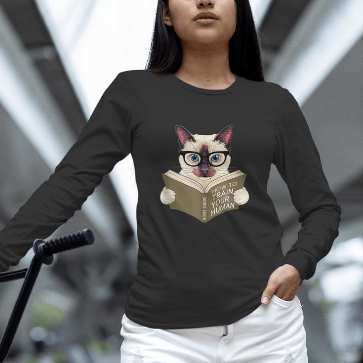 Siamese Cat Reading Book How To Train Your Human Humorous Unisex Long Sleeve T-Shirt