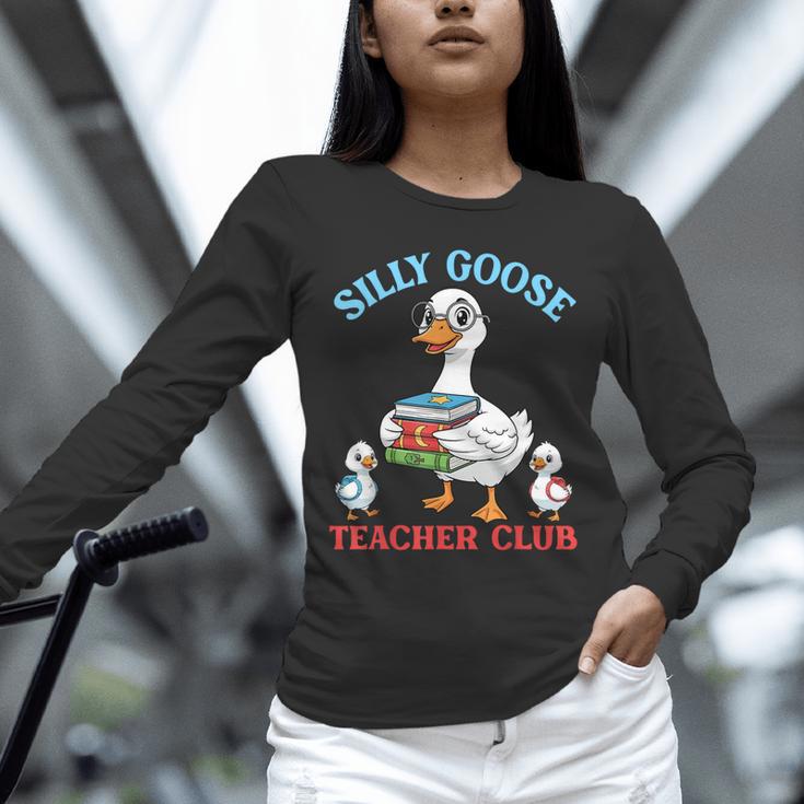 Silly Goose With Books Teacher Club School Educator Unisex Long Sleeve T-Shirt