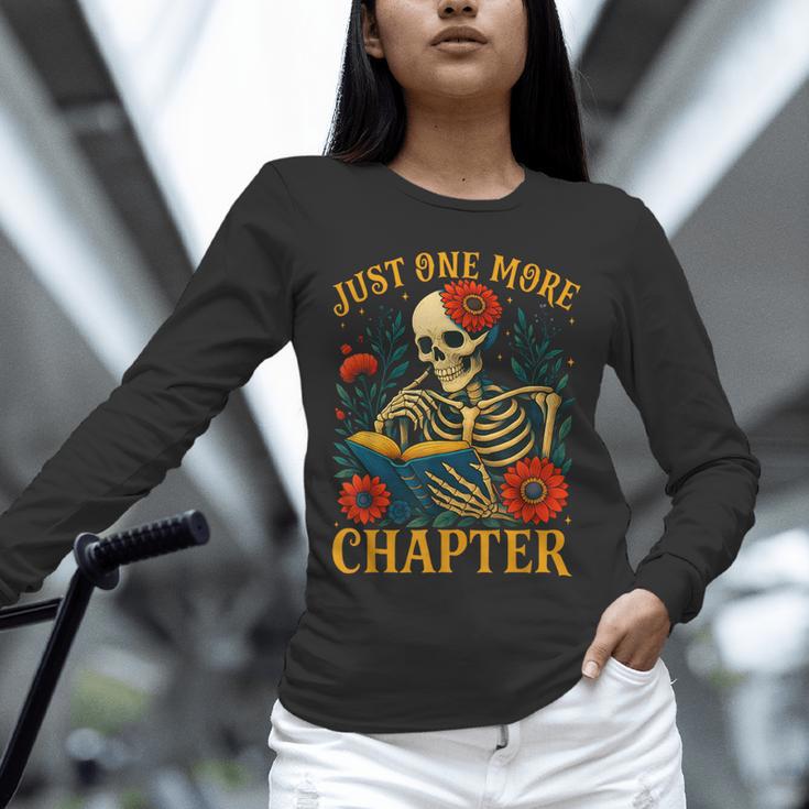 Skeleton Read Book Just One More Chapter Floral Book Lover Unisex Long Sleeve T-Shirt
