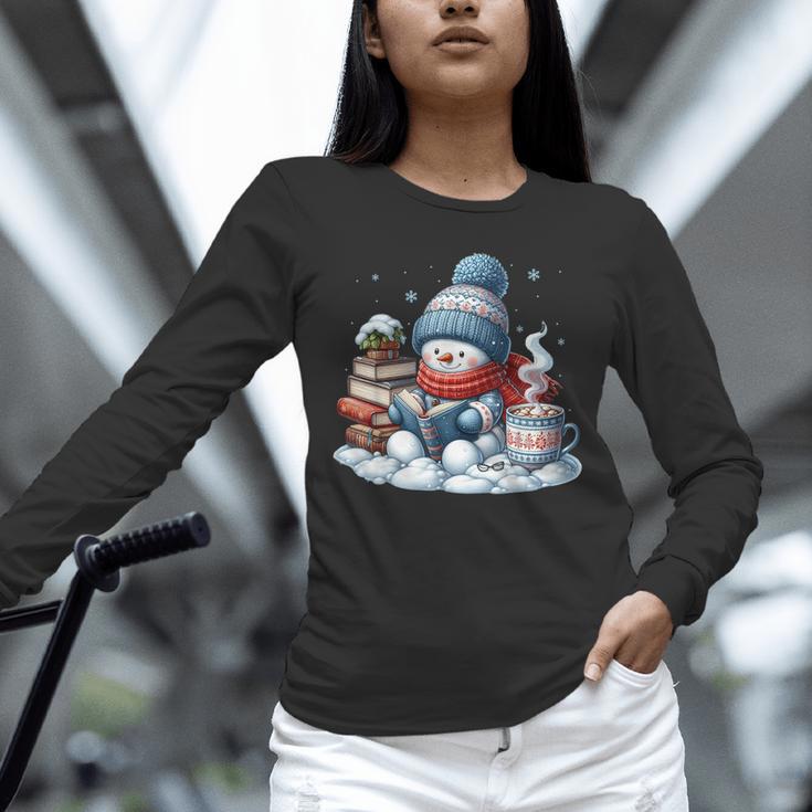 Snowman Reading Books Lovers Librarian Bookworm Christmas Unisex Long Sleeve T-Shirt Snowman Reading Books Lovers Librarian Bookworm Christmas Unisex Long Sleeve T-Shirt