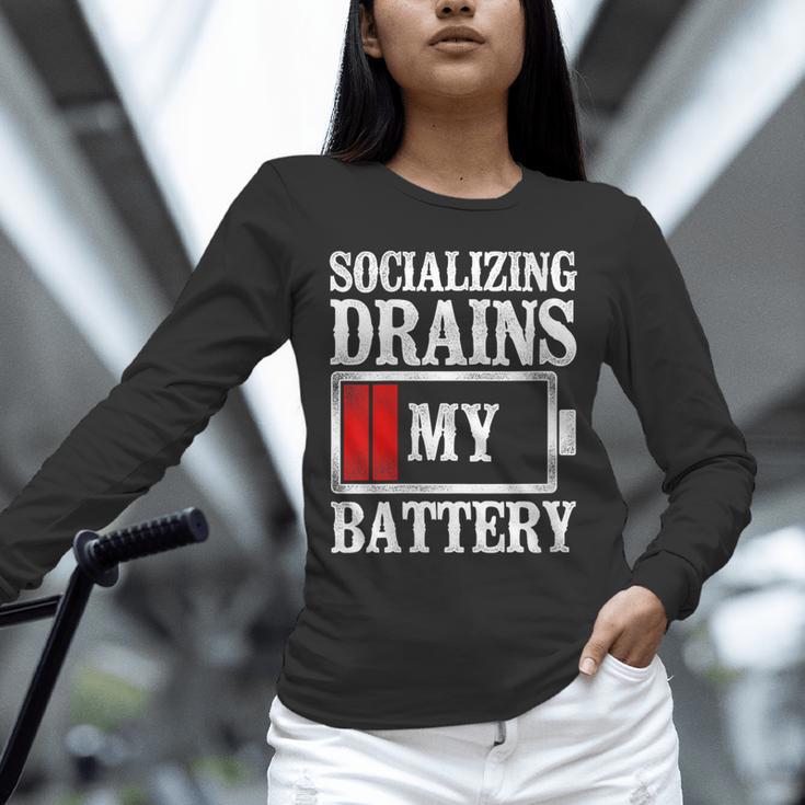 Socializing Drains My Battery Introvert Unisex Long Sleeve T-Shirt Socializing Drains My Battery Introvert Unisex Long Sleeve T-Shirt