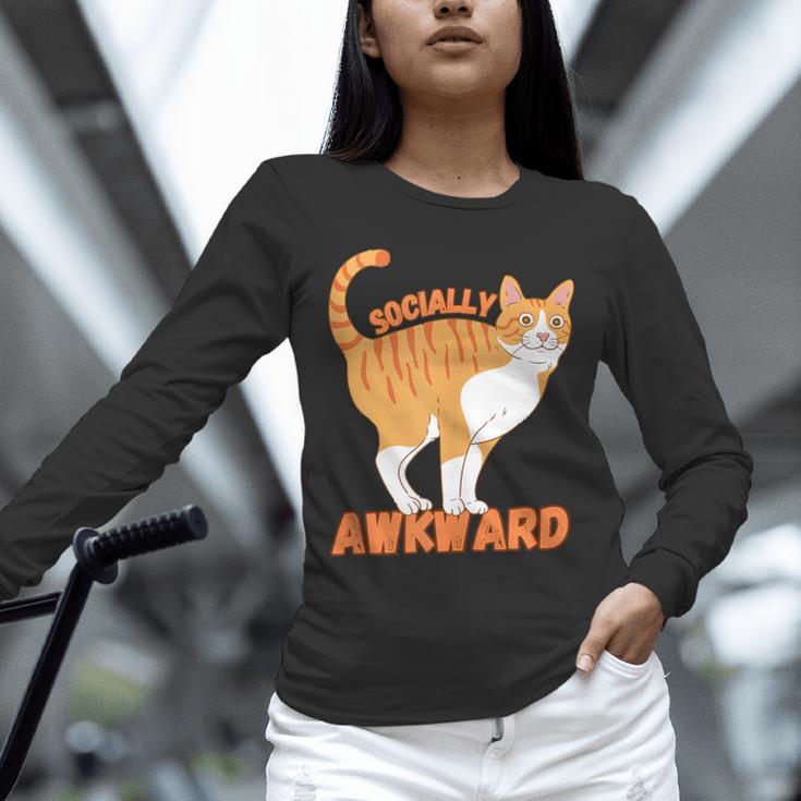 SOCIALLY AWKWARD FUNNY CAT ANTISOCIAL INTROVERT WEIRD Unisex Long Sleeve T-Shirt