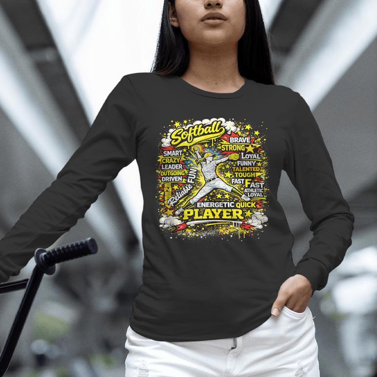 Softball Pitcher Best Traits Brave Retro Pop Comic Book Art Unisex Long Sleeve T-Shirt Softball Pitcher Best Traits Brave Retro Pop Comic Book Art Unisex Long Sleeve T-Shirt