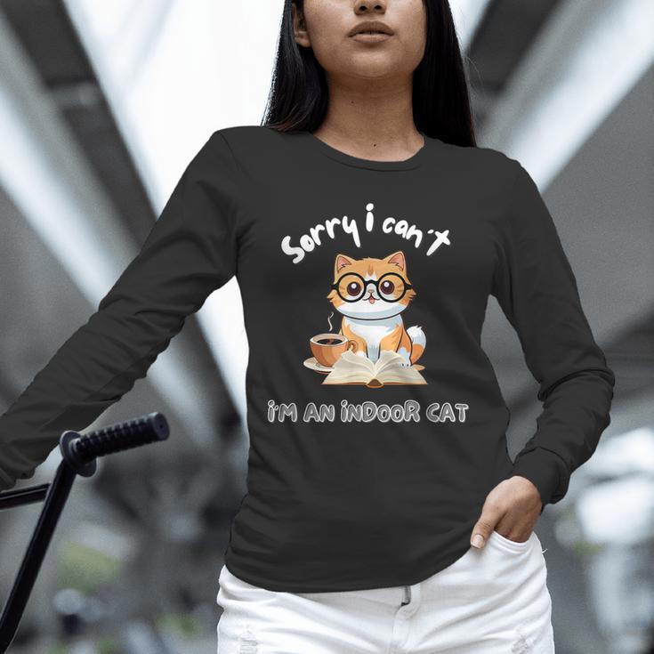 Sorry I Can't Indoor Cat Top For Introvert With Coffee Book For Men Women Kids Unisex Long Sleeve T-Shirt