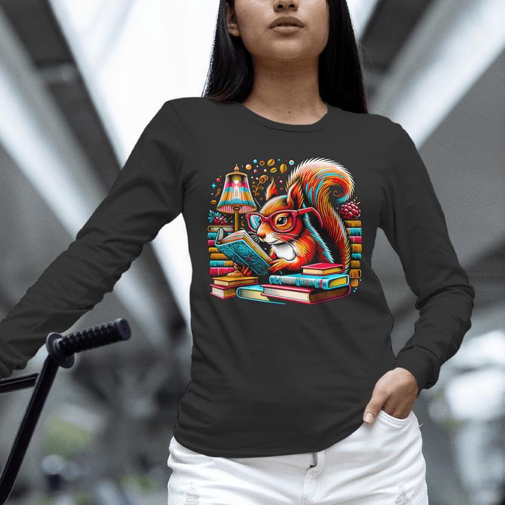 Squirrel Reading a Book Lover Bookworm Unisex Long Sleeve T-Shirt