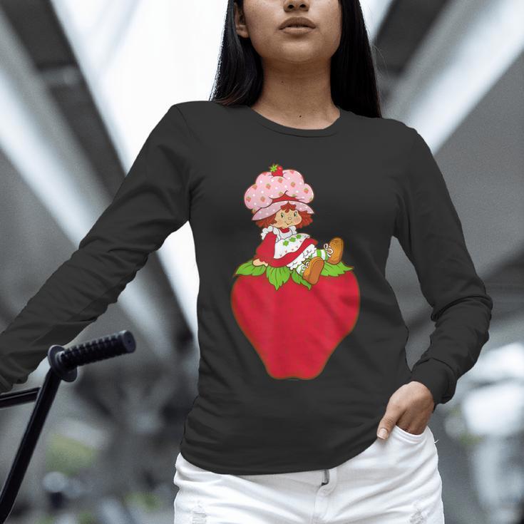 Strawberry Shortcake Sitting On Strawberry Retro Nostalgia Unisex Long Sleeve T-Shirt