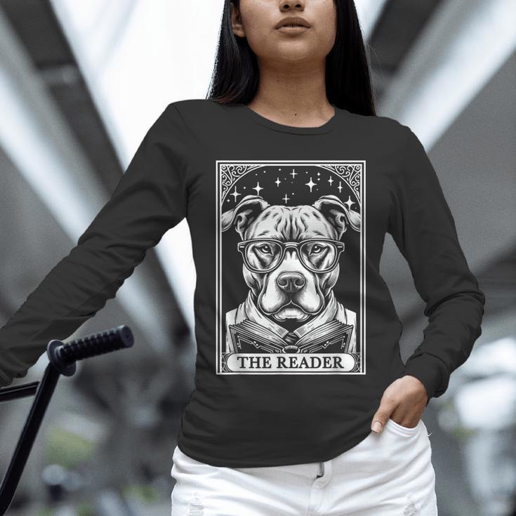 Tarot Card Vintage Pit Bull Pittie Dog Book Lover The Reader Unisex Long Sleeve T-Shirt Tarot Card Vintage Pit Bull Pittie Dog Book Lover The Reader Unisex Long Sleeve T-Shirt