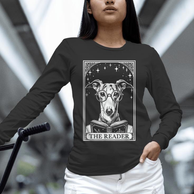 Tarot Card Vintage Whippet Dog Book Lover The Reader Unisex Long Sleeve T-Shirt