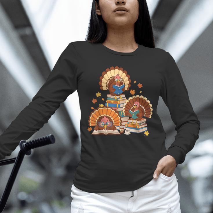 Turkey Read Books Reading Fall Thanksgiving Teacher Unisex Long Sleeve T-Shirt