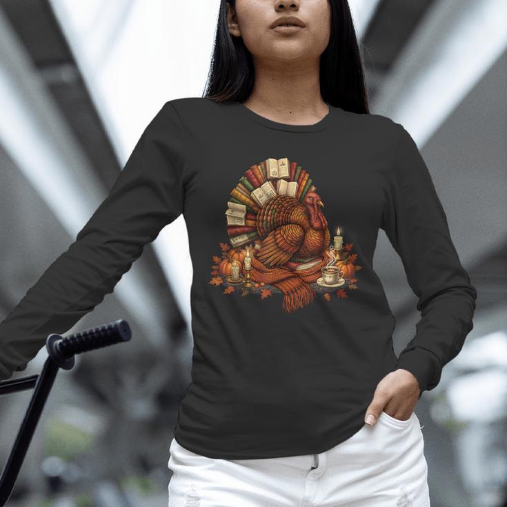 Turkey Reading Books Fall Season Thanksgiving Teacher Book Unisex Long Sleeve T-Shirt