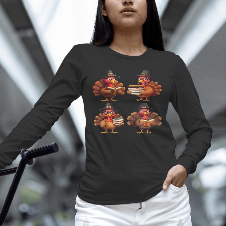 Turkey Reading Books Shirt Thanksgiving Turkey Bookworm Unisex Long Sleeve T-Shirt
