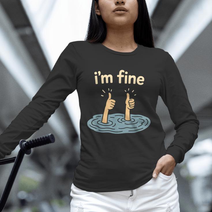 Two Thumbs Up I'm Fine Sarcastic Meme Introvert Humor Unisex Long Sleeve T-Shirt