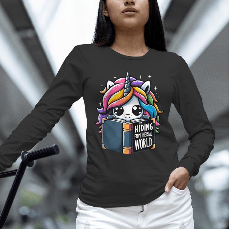 Unicorn Reading Book Reader Introvert Book Lover Humor Unisex Long Sleeve T-Shirt