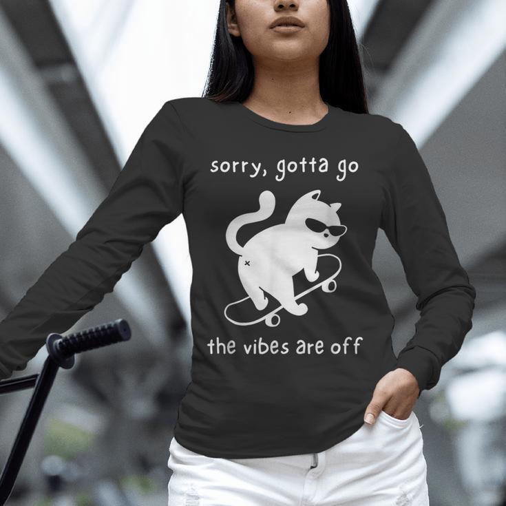 Vibes Are Off Cat Skateboard Introvert Sarcastic Humor Unisex Long Sleeve T-Shirt Vibes Are Off Cat Skateboard Introvert Sarcastic Humor Unisex Long Sleeve T-Shirt