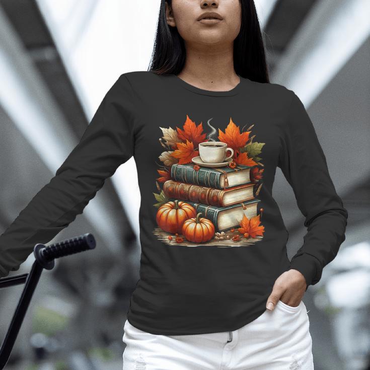 Vintage Autumn Books Coffee Pumpkin Fall Reading Unisex Long Sleeve T-Shirt Vintage Autumn Books Coffee Pumpkin Fall Reading Unisex Long Sleeve T-Shirt