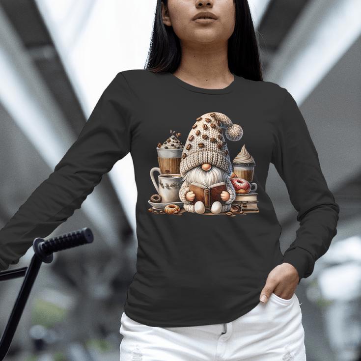 Vintage Cute Gnome Reading Book Coffee Latte Men Women Kids Unisex Long Sleeve T-Shirt