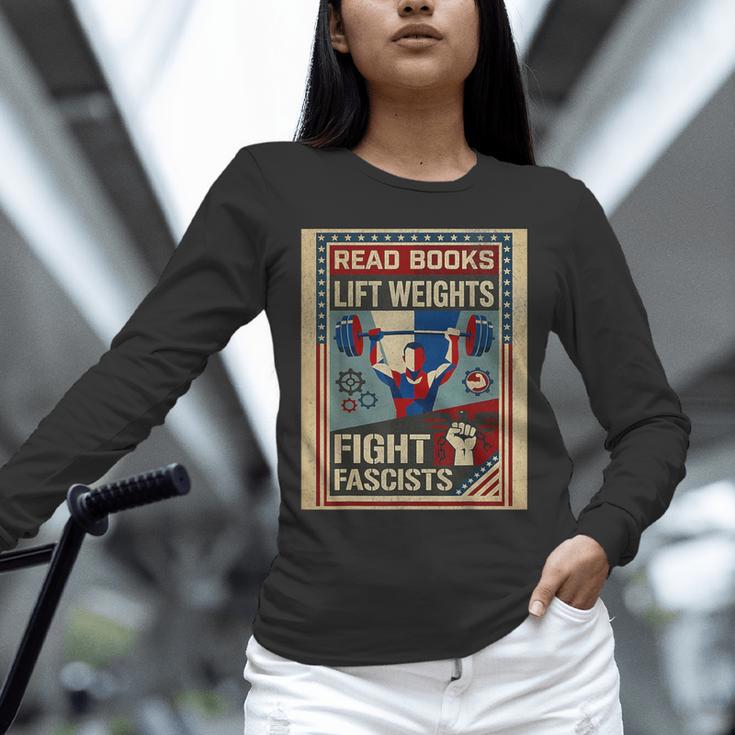 Vintage Style Read Books Lift Weights Fight Fascists Retro Unisex Long Sleeve T-Shirt
