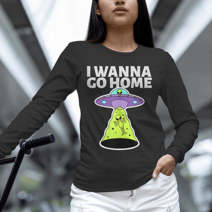I Wanna Go Home Introvert UFO UAP Flying Saucer Trippy Alien Unisex Long Sleeve T-Shirt