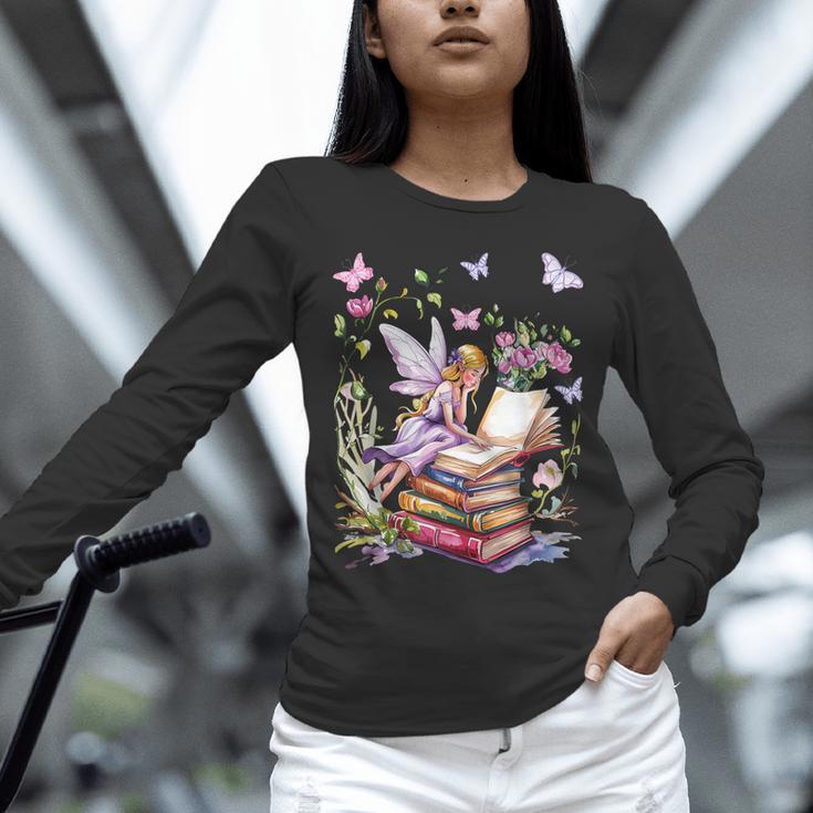 Watercolor Butterfly Fairy Read Book Library Fantasy Novel Unisex Long Sleeve T-Shirt