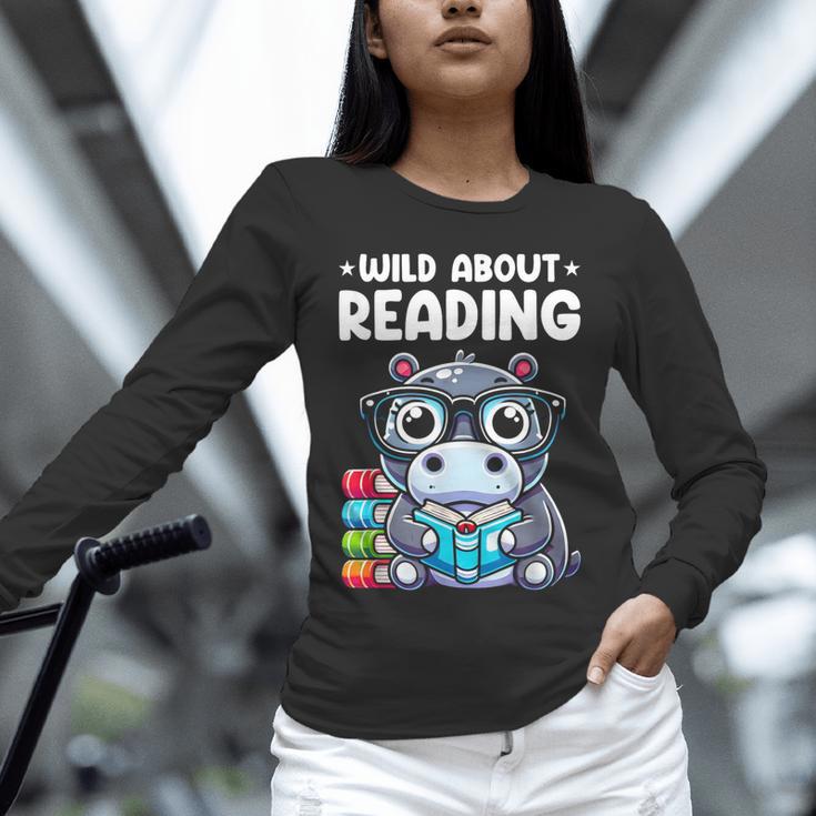 Wild About Reading Book Lover Hippo Unisex Long Sleeve T-Shirt