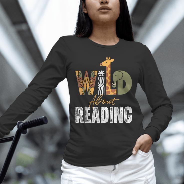 Wild About Reading Books Animal Theme Bookworm Library Day Unisex Long Sleeve T-Shirt