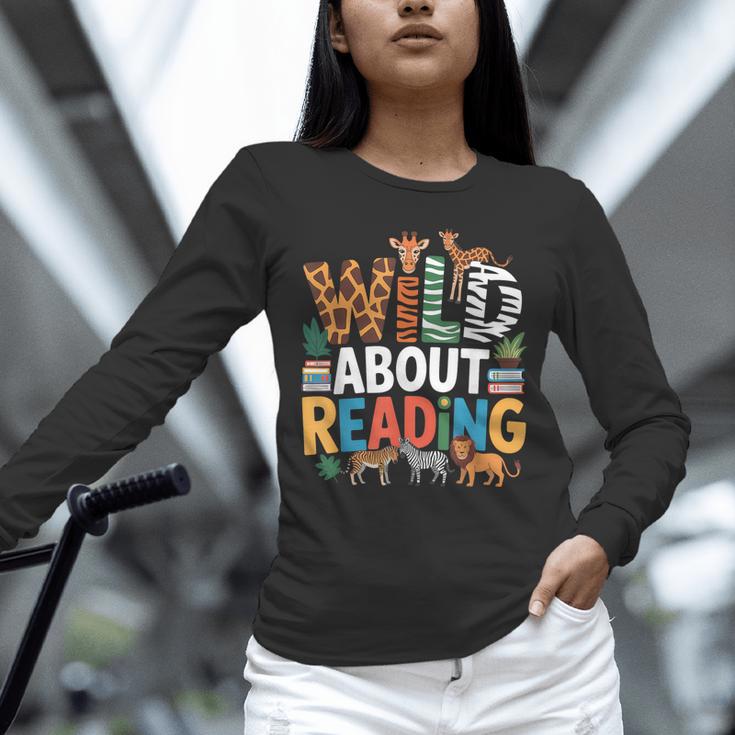 Wild About Reading Zoo Animals Books Reader Lover Unisex Long Sleeve T-Shirt