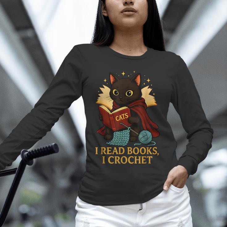 Wizard Cat Reading a Book While Crocheting Unisex Long Sleeve T-Shirt