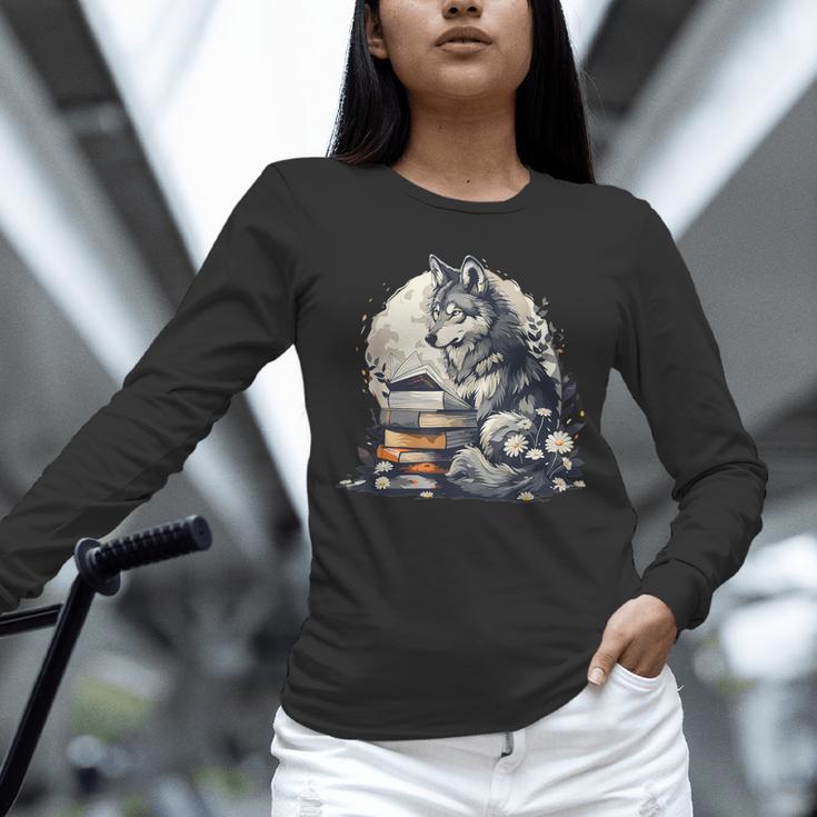 Wolf Reading Book Librarian Library Wolves Unisex Long Sleeve T-Shirt Wolf Reading Book Librarian Library Wolves Unisex Long Sleeve T-Shirt