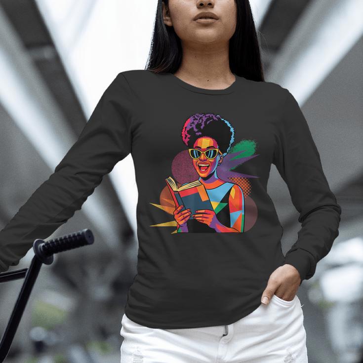 Woman Reading Book Lover Geometric Girl Afro History Unisex Long Sleeve T-Shirt