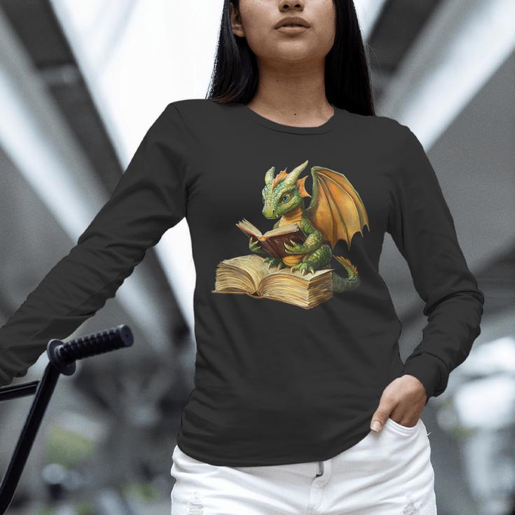 Women's Dragon Bookworm Reading Book Graphic Unisex Long Sleeve T-Shirt Women's Dragon Bookworm Reading Book Graphic Unisex Long Sleeve T-Shirt