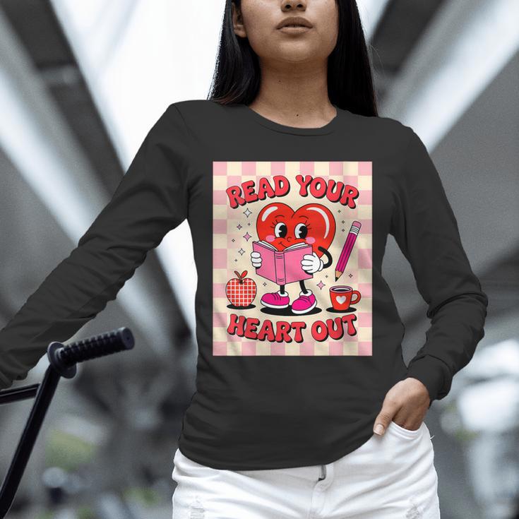 Women's Read Your Heart Out Groovy Bookish Valentine Day Women Girls Unisex Long Sleeve T-Shirt