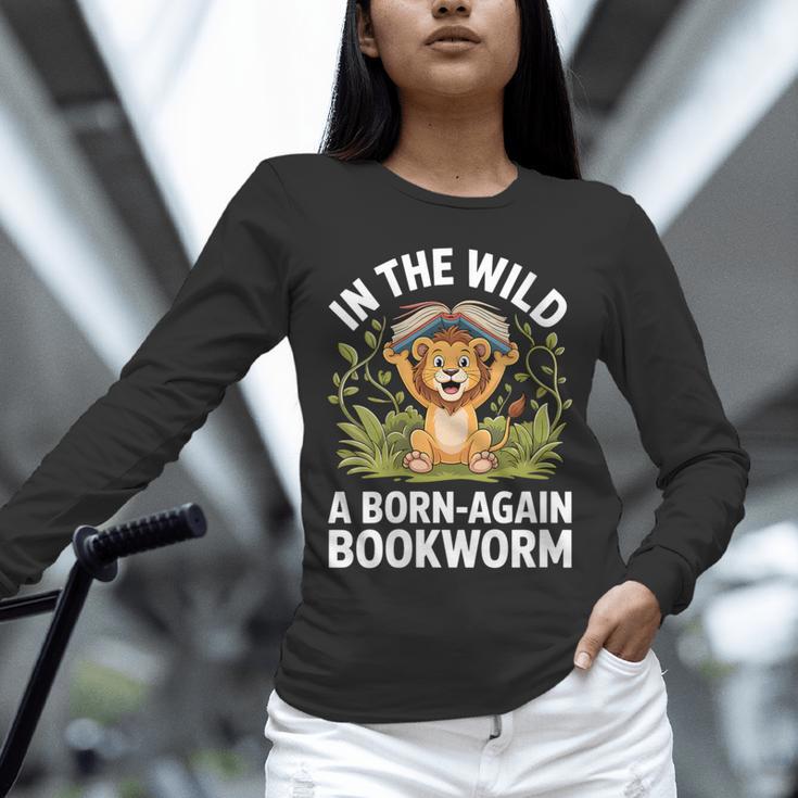 Women's Wild About Reading Book Reader Lion Zoo Animals Kids Unisex Long Sleeve T-Shirt