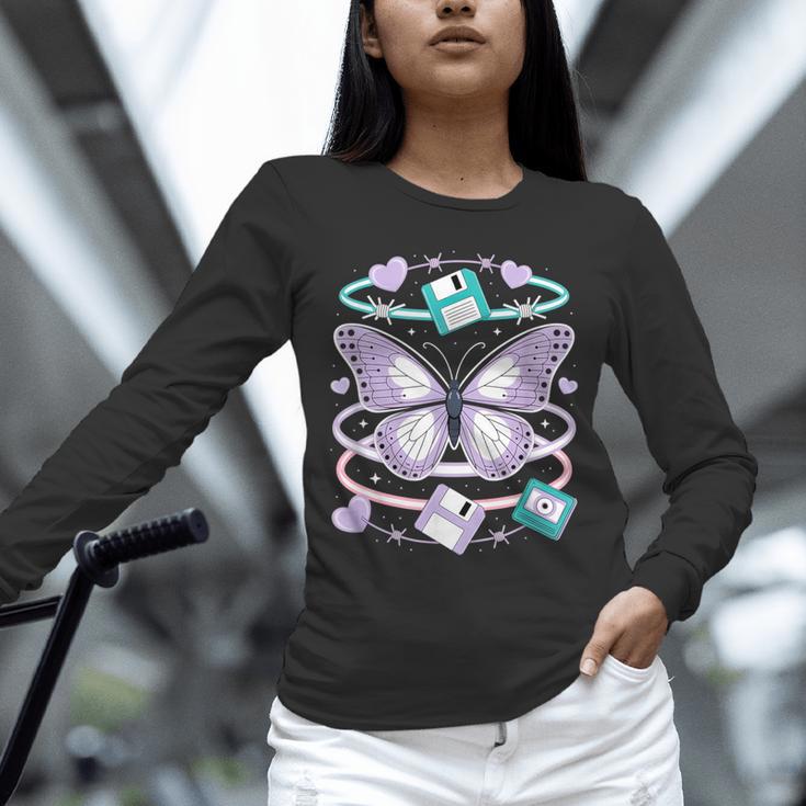 Y2K Butterfly Floppy Disk Art Digital Nostalgia Unisex Long Sleeve T-Shirt Y2K Butterfly Floppy Disk Art Digital Nostalgia Unisex Long Sleeve T-Shirt