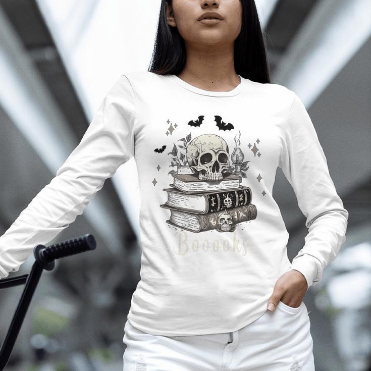 Boo Skeleton Skull Books Halloween Women School Teacher Kid Premium Unisex Long Sleeve T-Shirt