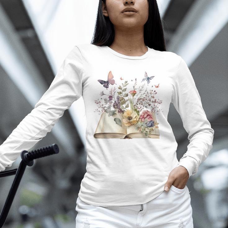 Book Flowers And Butterfly Beautiful Reading Reader Graphic Unisex Long Sleeve T-Shirt Book Flowers And Butterfly Beautiful Reading Reader Graphic Unisex Long Sleeve T-Shirt