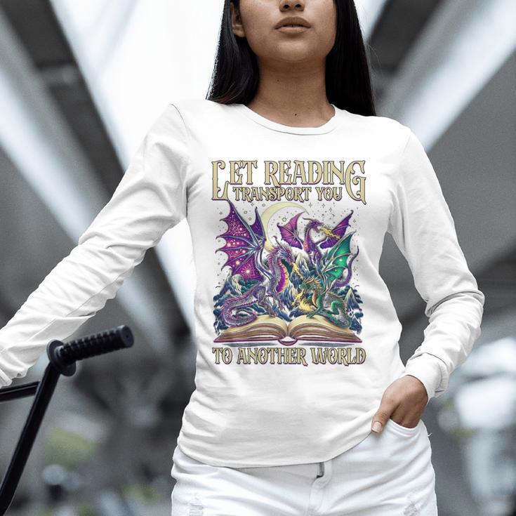 Book Lover Dragon Reading Transport You To Another World Unisex Long Sleeve T-Shirt Book Lover Dragon Reading Transport You To Another World Unisex Long Sleeve T-Shirt