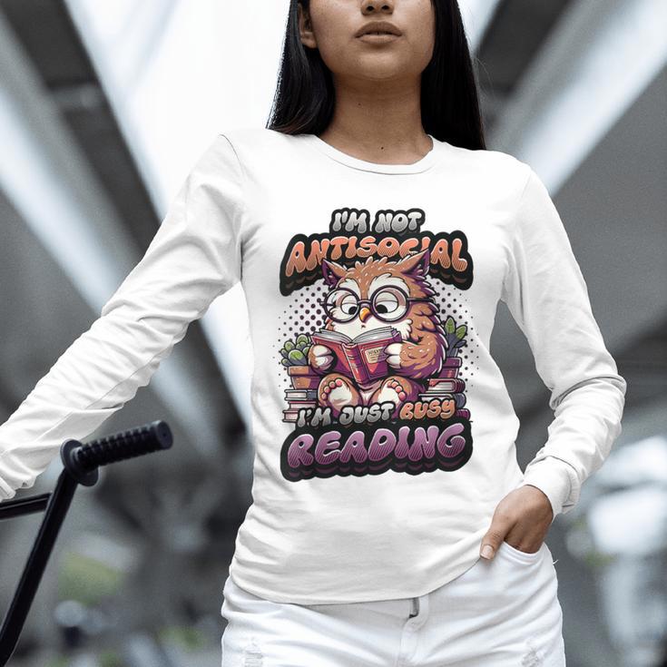 Book Lover Owl Reading Books Introvert Bookworm Unisex Long Sleeve T-Shirt