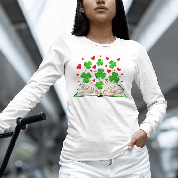Book With Shamrocks Librarian Saint Patrick's Day Kids Unisex Long Sleeve T-Shirt