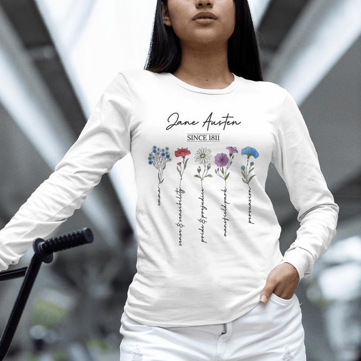 Bookish Feminist Jane Austen Fan Jane Austen Flower Books Unisex Long Sleeve T-Shirt