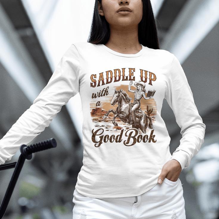 Bookish Retro Western Cowgirl Texas Book Lover Novel Reader Unisex Long Sleeve T-Shirt