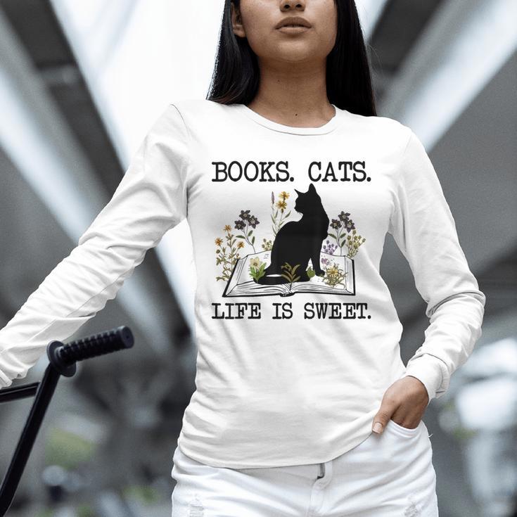 Books Cats Life Is Sweet Cat Book Lover Men Women Teen Unisex Long Sleeve T-Shirt